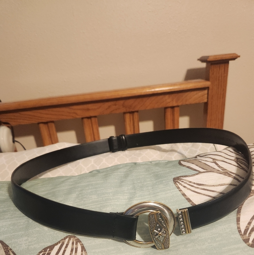 Chico's Black Belt with Gold and Silver Buckle.